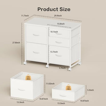 YeTom Lateral File Cabinet with 5 Drawers Rolling Filing Cabinets Under Desk Storage Printer Stand with Wheels,Mobile File Cabinet for Home Office,White - color: White