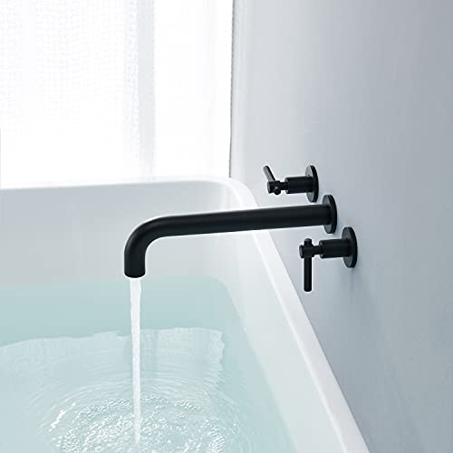 Wall Mount Tub Filler Black Tub Faucet Brass Bathroom Bathtub Faucets with 2 Handles - color: Black