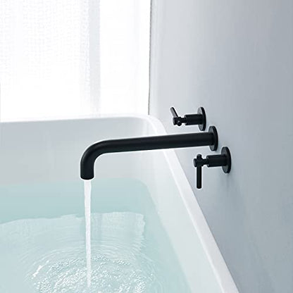 Wall Mount Tub Filler Black Tub Faucet Brass Bathroom Bathtub Faucets with 2 Handles - color: Black