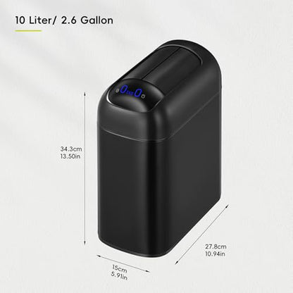 EKO Astro Slim Sensor Trash Can, 10L / 2.6 Gallon Touchless Garbage Bin with Soft-Close Retractable Wing Lid, Motion Sensor Stainless Steel Trash Can for Bathroom and Office, Waterproof, Black - size: Astro 10L-Matte Black