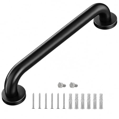 12 Inch Matte Black Stair Handrail, 1 Pack Industrial Wall Mounted Handrail for Indoor Outdoor Stairs, Balcony, Porch and Elderly Safety Support - style: Black 1 Pack 12 Inch