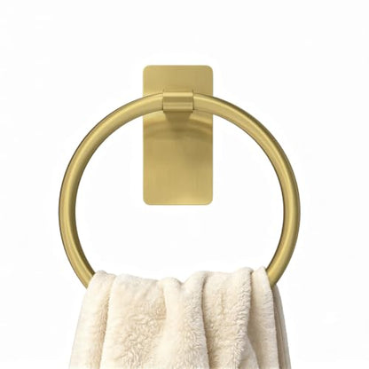 STWWO Gold Towel Ring for Bathroom, Adhesive Hand Towel Holder for Bathroom, Kitchen, No Drill | for Bath RV Kitchen, Self Adhesive Wall Mounted, No-Drill Stick On, Brushed Gold - color: Gold