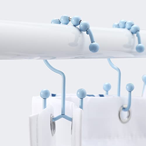 Shower Curtain Hooks, Goowin Shower Curtain Rings, Stainless Steel Shower Curtain Hooks Rust Proof Free Sliding Double Shower Hooks for Curtain, Shower Curtains & Liners (Blue) - color: Blue