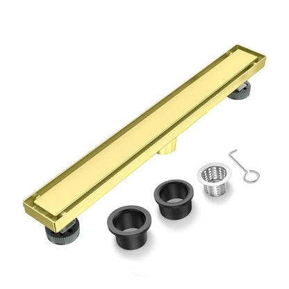 32-Inch Linear Shower Drain with Tile Insert Grate, Brushed Gold Rectangle Floor Drain 304 Stainless Steel Including Hair Strainer - color: Gold, size: 32 IN