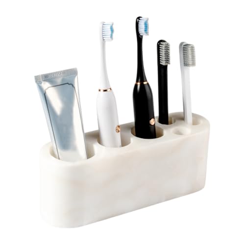 BCS Toothbrush Holder for Bathrooms, 6 Slots Marble Toothbrush and Toothpaste Holder Stand Bathroom Organizer Countertop for Electric Toothbrush, Floss, Razor, Comb - Karibib Ice - color: Karibib Ice, size: 6 Slots