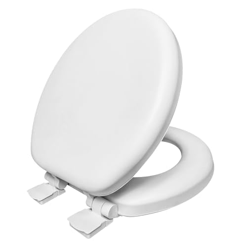 Plexon Soft Cushioned Toilet Seat, Round, White, Slow-Close Lid & Seat, Quick-Release Hinge, Easy To Clean & Change - color: White, size: Round