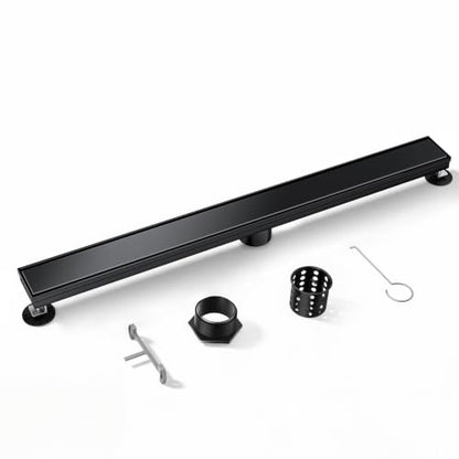 Linear Shower Drain 60inch，Black 304 Stainless Steel Tile Insert Cover & Adjustable Leveling Feet Shower Floor Drain with Hair Catcher Fits Balcony Bathroom - color: Matte Black, size: 60inch