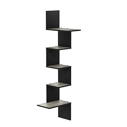 Furinno Rossi Wall Mounted Shelves, 5-Tier Rectangle, French Oak Grey/Black - color: French Oak Grey/Black
