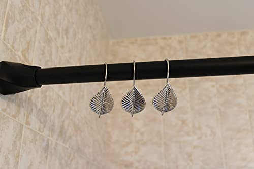 Silver Shower Curtain Rings Hooks Polished Shiny Chrome Leaves Decorative Shower Curtain Hooks Set of 12 Metal Rust-Proof Shower Hanger Rings for Bathroom Curtains Rods