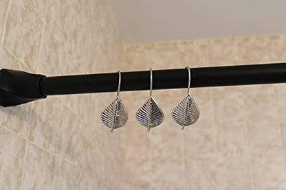 Silver Shower Curtain Rings Hooks Polished Shiny Chrome Leaves Decorative Shower Curtain Hooks Set of 12 Metal Rust-Proof Shower Hanger Rings for Bathroom Curtains Rods