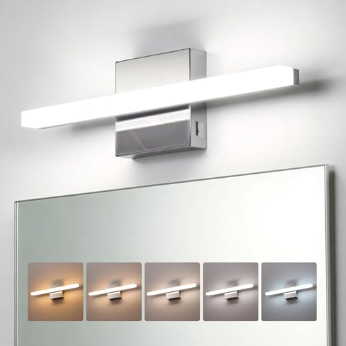 Bathroom Light Fixtures Over Mirror Modern Vanity Wall Sconce Chrome | Small 16 Inch, Soft Shadow Free, Linear Lamp Bar, for Makeup, IP44 Rustproof, Sleek, Luz para Baño, 5CCT Selectable, 1 Pack - color: 5CCT-Not Dimmable, size: 16inch