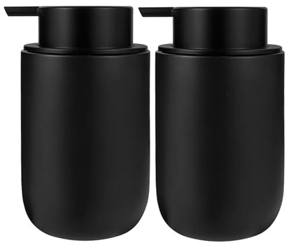 Foaming Soap Dispenser Thick Ceramic Foam Hand Soap Dispenser for Bathroom or Kitchen Sink, Liquid Pump Bottles for Hand soap, Body Wash, 2 Pack Black | Refillable Foam Soap Dispensers for Hand Soap and Body Wash, Ideal for Bathroom Countertop, Kitchen Si
