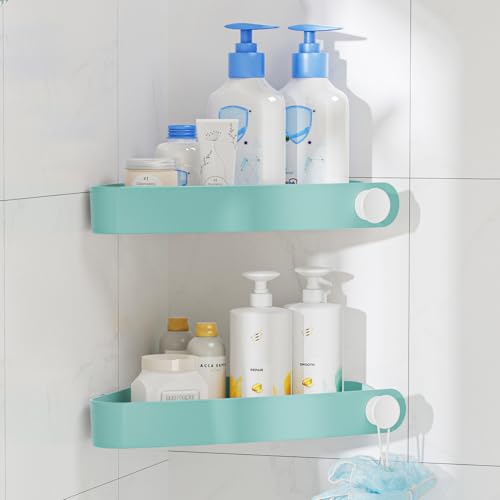 Plastic Shower Caddy Corner (for 90° Only), 2 Pack,Turquoise | Adhesive Corner Shower Shelves for Bathroom Organizers and Storage, Bathroom Decor, No Drill, Rust Free - color: Turquoise, size: 2 Pack