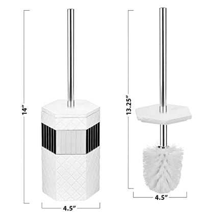 Creative Scents Quilted Mirror Bathroom Toilet Brush Set - White Toilet Bowl Brush and Holder - Good Grip Toilet Bowl Cleaner Brush and Holder - Decorative Compact Toilet Bowl Scrubber - style: Toilet Brush