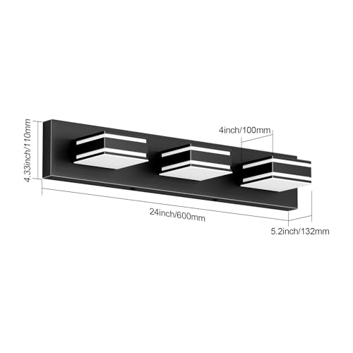 Ralbay LED Modern Bathroom Vanity Lights Black 3-Light 24inch Matte Black Modern Acrylic Bathroom Wall Lighting Fixtures Over Mirror - color: Black, size: 24 inch