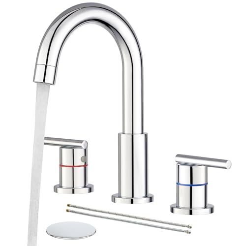 Faustina Chrome Bathroom Faucet,8 Inch Widespread Bathroom Faucets for Sink 3 Hole/Double-Handle 4 Inch 8 Inch Bathroom Faucet with Drain Assembly Stainless Steel Vanity Faucet Basin Mixer Tap - color: Chrome, style: Modern Widespread