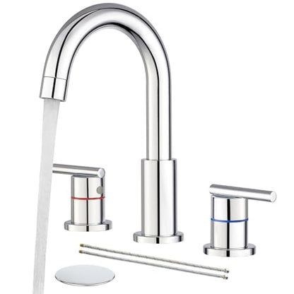 Faustina Chrome Bathroom Faucet,8 Inch Widespread Bathroom Faucets for Sink 3 Hole/Double-Handle 4 Inch 8 Inch Bathroom Faucet with Drain Assembly Stainless Steel Vanity Faucet Basin Mixer Tap - color: Chrome, style: Modern Widespread