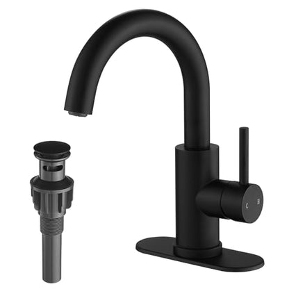 VOTON Bar Sink Faucet Matte Black Modern One Hole Bathroom Kitchen Faucets | 360° Rotatable Faucet | Small Mini Kitchen Faucet | Bathroom Vanity Lavatory Faucets | Lead-free SUS304 Faucet - color: Matte Black