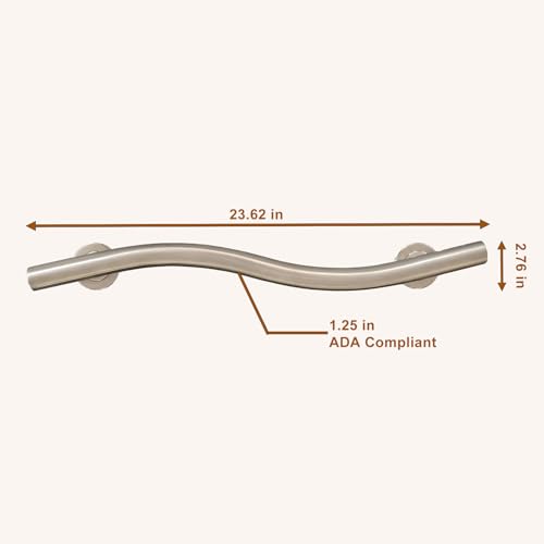 24 Inch Wave Grab Bar, Polished Chrome Shower Handrail, 2 Pack | 304 Stainless Steel, Wave Shaped Fully Welded 1.25" Tube, ADA Compliant Safety Handrail for Elderly & Disabled - color: Wave Shaped Polished, size: 24 inch - 1.25 inch Dia