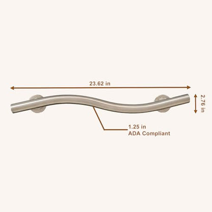 24 Inch Wave Grab Bar, Polished Chrome Shower Handrail, 2 Pack | 304 Stainless Steel, Wave Shaped Fully Welded 1.25" Tube, ADA Compliant Safety Handrail for Elderly & Disabled - color: Wave Shaped Polished, size: 24 inch - 1.25 inch Dia