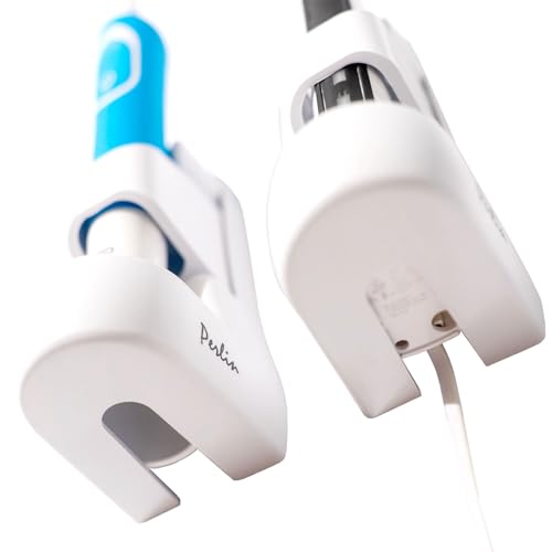 Perlin Electric Toothbrush Holder Wall Mount No Drilling Self Adhesive Toothbrush Organizer Charging Base Stand Waterproof Space Saving Bathroom Storage White