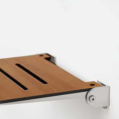 Seachrome 18 inch Silhouette Slimline Folding Wall Mount Shower Bench Seat, Teak Seat with Silver Frame - color: Teak Seat With Silver Frame