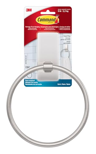 Command Towel Ring, Satin Nickel, 1 Holder, 2 Strips | Hand Towel Holder, For Bathroom Organization, Water Resistant, Damage-Free Hanging with Adhesive Strip, No Tools - color: Satin Nickel