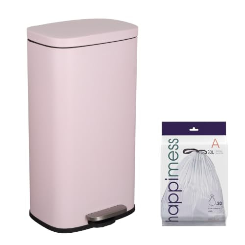 happimess Curtis 8 Gal Step Trash Can Soft Close 25", Blush Pink | Iron Construction, Satin Finish, Removable Liner, Steel Pedal, 20 Trash Bags Included, Kitchen Office Bin - color: Blush Pink