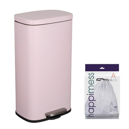 happimess Curtis 8 Gal Step Trash Can Soft Close 25", Blush Pink | Iron Construction, Satin Finish, Removable Liner, Steel Pedal, 20 Trash Bags Included, Kitchen Office Bin - color: Blush Pink