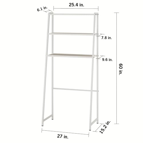 TRINITY 3-Tier Metal Over The Toilet Storage Shelving Rack, Freestanding Bathroom Organizer with Wood Grain Shelves, 27in x 15in x 60in, White - color: White