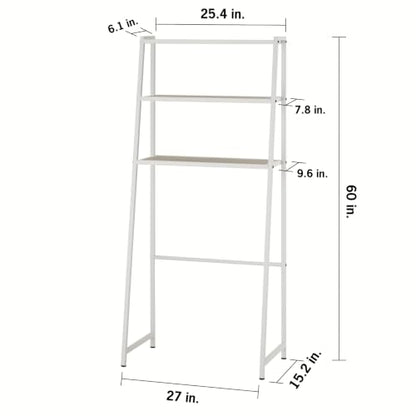 TRINITY 3-Tier Metal Over The Toilet Storage Shelving Rack, Freestanding Bathroom Organizer with Wood Grain Shelves, 27in x 15in x 60in, White - color: White