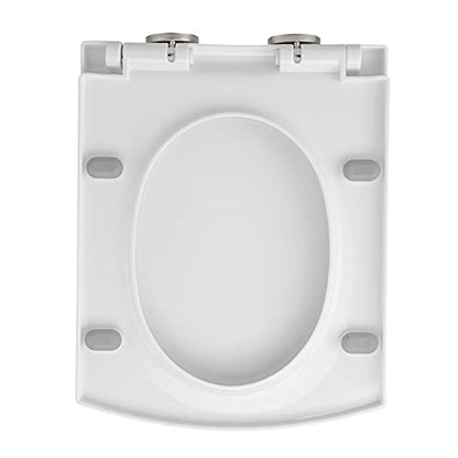 White Soft Close Toilet Seat - 16.9x13.6, Elongated Square Design, Easy Installation & Cleaning, Durable & Stylish Bathroom Upgrade