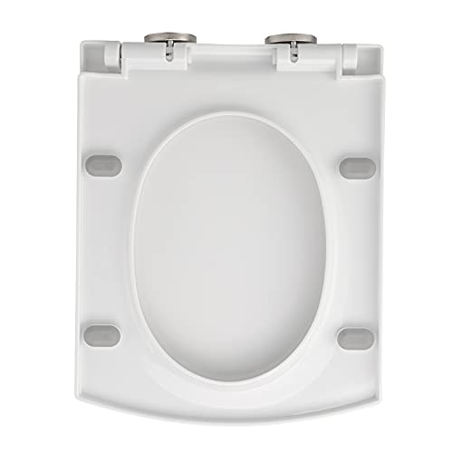 White Soft Close Toilet Seat - 16.9x13.6, Elongated Square Design, Easy Installation & Cleaning, Durable & Stylish Bathroom Upgrade