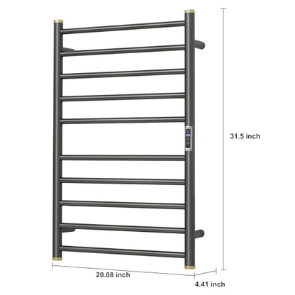 Electric Towel Warmer Rack,Heating Towel Warmer,Timer & Temperature Control,Wall-Mounted Plug-in for Bathroom,Brushed Gungrey,Stainless Steel,10-Bar(31.5x20.08x4.41in) - color: Round-matte Gungrey With Gold Top, size: 10 Bars