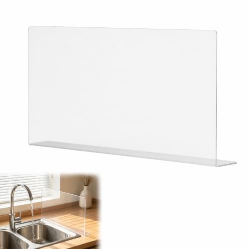 PRETYZOOM Acrylic Sink Splash Guard, Self-Adhesive Clear Panel, 15.7x8 in | Splash Barrier for Kitchen and Bathroom Countertop, Fits Stainless Steel and Glass, Smooth Surfaces, Easy Install - size: 40.00X21.00X5.00CM