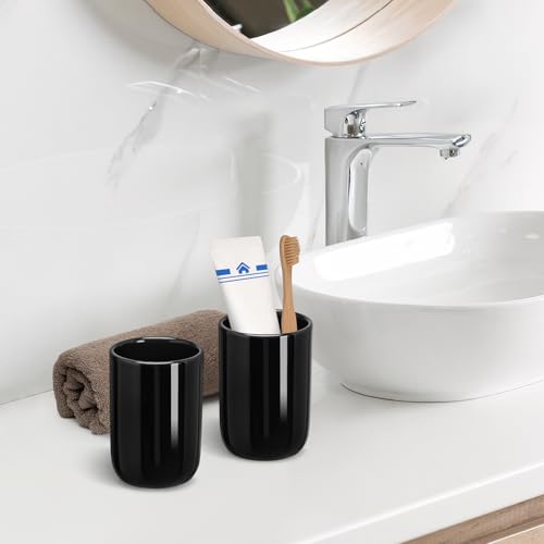 Bathroom Tumbler Cup Ceramic 12.6oz Reusable Toothbrush Cup 375ml,Toothbrush Holder for Your Bathroom (Black) - color: Smooth-black, size: 1pcs