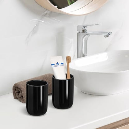 Bathroom Tumbler Cup Ceramic 12.6oz Reusable Toothbrush Cup 375ml,Toothbrush Holder for Your Bathroom (Black) - color: Smooth-black, size: 1pcs