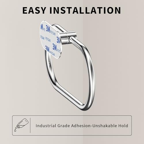 Adhesive Towel Holder for Bathroom Polished Chrome No Drill Hand Towel Ring Stainless Steel and Zinc Alloy Self Adhesive Towel Hanger for Bath, Kitchen - color: Polished Chrome