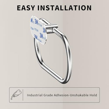 Adhesive Towel Holder for Bathroom Polished Chrome No Drill Hand Towel Ring Stainless Steel and Zinc Alloy Self Adhesive Towel Hanger for Bath, Kitchen - color: Polished Chrome