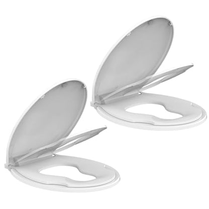 19" Elongated Toddler Toilet Seat, Built-In Potty Training Seat with Soft Quiet Close Non-Slip Design, Magnetic Kids Seat and Cover, Detachable Seat for Longtime Usage,Almond - color: White, with Toddler Seat (2-Pack), size: Round (17″)