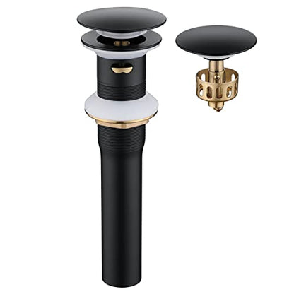 Pop up Sink Drain Stopper for Bathroom Vessel Vanity Sink Art Basin Matte Black ，Big Cap with Overflow, Metal Pop-up Drain Strainer with Detachable Basket Stopper - color: Matte Black, style: with overflow