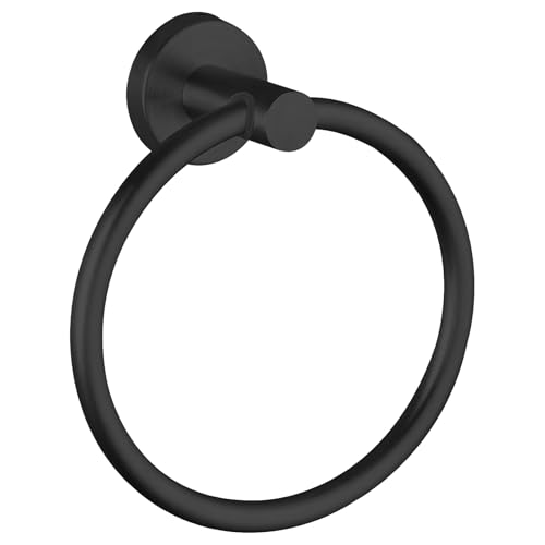 Towel Ring, Bathroom Hardware Accessories, Wall-Mounted Towel Ring, Simple Round Stainless Steel Towel Rack, for Bathroom and Kitchen (Black) - color: Black, size: 1 Pack