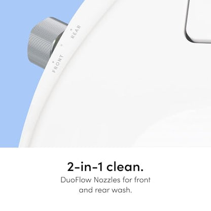 TUSHY Wave Non-Electric Bidet Toilet Seat, Round, Bamboo Knob | Quick-Release, DuoFlow Front and Rear Wash, Self-Cleaning Nozzle, Soft-Close Lid, Sleek Design, 10 Minute DIY Install - color: White/Bamboo, style: Single Temp - Round Seat