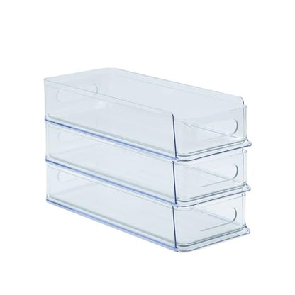 3 Tier Stackable Storage Drawer Organizer, Clear, Small | Plastic, Narrow Pull Out Container, For Under Sink, Corner, Kitchen Cabinet, Coffee bar, Pantry, Laundry, Countertop