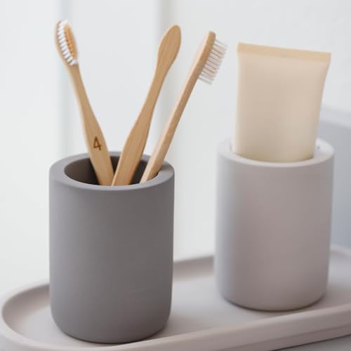 Diatomite Drying Stone Toothbrush Holder, Modern Ceramic-Look Countertop Cup with Drainage for Bathroom, Quick Drying Electric Toothbrush & Toothpaste Organizer, Stoneware Finish - color: Dark Grey