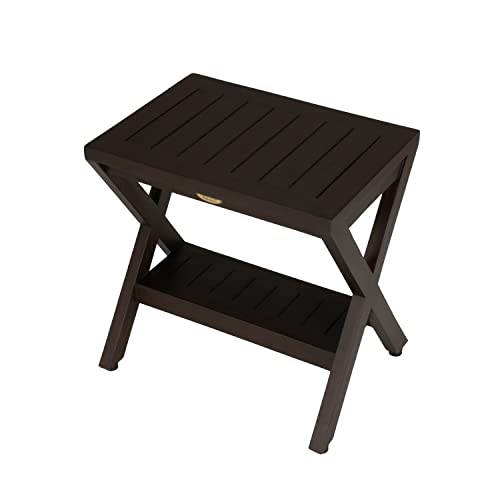 Obliquity Waterproof Teak Wood Shower Bench Stool Seat Chair for Inside Shower Provides Safety, Storage, and Organization for Bathroom Accessories- Fully ASSSEMBLED- Brown