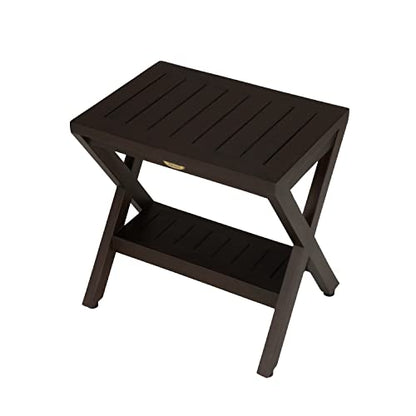 Obliquity Waterproof Teak Wood Shower Bench Stool Seat Chair for Inside Shower Provides Safety, Storage, and Organization for Bathroom Accessories- Fully ASSSEMBLED- Brown
