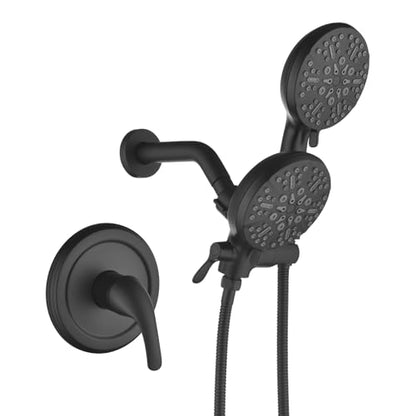 Taplong Dual Shower Head Combo with Valve 7 Mode Handheld Matte Black | Enjoy 7-Setting Rain Showerhead and 7-Setting Hand Held Shower Separately or Together,2 in 1 Showerhead Shower System