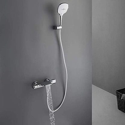 Wall Mounted Bathtub Faucet with Shower, Bath Shower Faucet System Mixer Thermostatic Mixer Taps Brass Shower Taps with Hand Shower and Shower Hose Set,Chrome,Chrome - color: Chrome