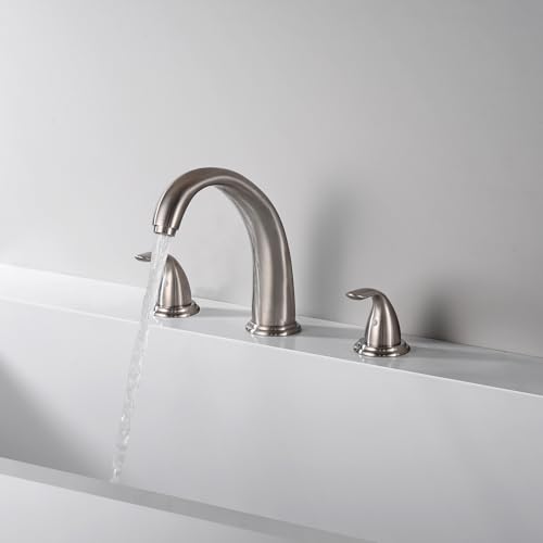 SUMERAIN Classic Roman Bathtub Faucet Brushed Nickel Tub Faucet 3 Hole 2 Handle, Valve Included | High Flow, Valve Included, Easy Install - color: Brushed Nickel, size: 8-3/8" spout reach